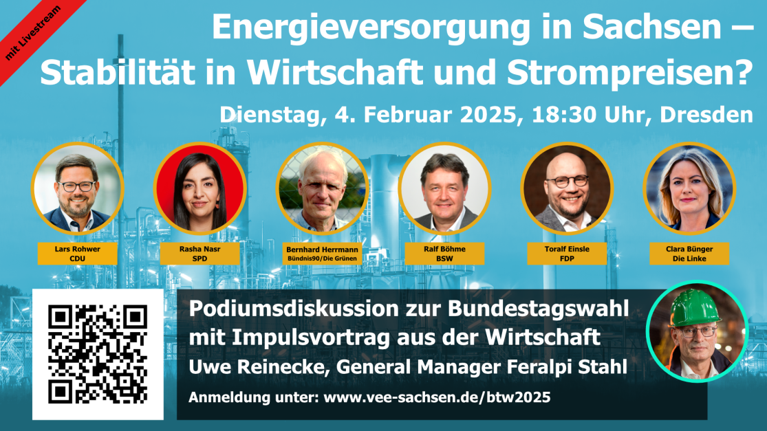 Titelbild - Podiumsdiskussion zur Bundestagswahl mit Impulsvortrag aus der Wirtschaft - Dienstag, 4. Februar 2025, 18:30 Uhr (ab 18 Uhr Einlass)